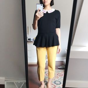 ELLE Sweater Knit Collared Peplum Top, M